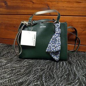 Anne Klein Handbag with Detachable Pouch and Accent Scarf, Emerald Green.